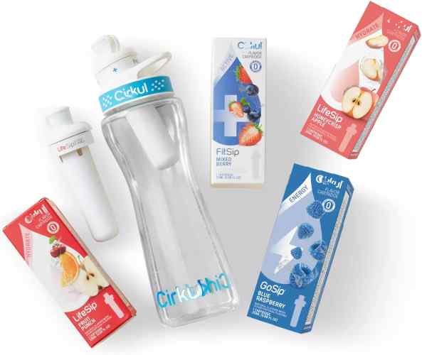 cirkul 22 oz Plastic Water Bottle Starter Kit with Blue Lid and 4 Flavor  Random Cartridges - Electrolytes, Vitamins, No Sugar, LifeSip, GoSip and